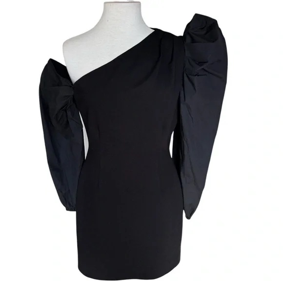 Elliatt Phenomenon Black One Shoulder Balloon Sleeve Cocktail Mini Dress Est Med - Picture 6 of 11